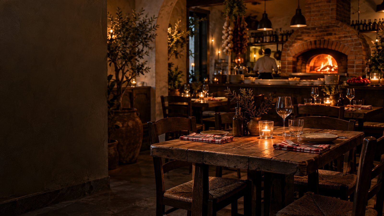 The restaurant entrance at dusk on a street in Ancoats