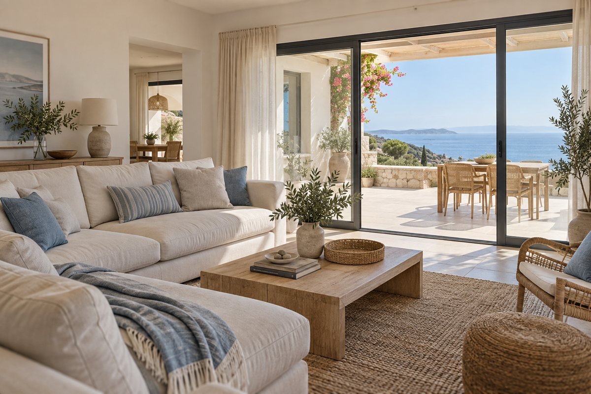 Konyaaltı'nda deniz manzaralı bir apartmanın balkonu
